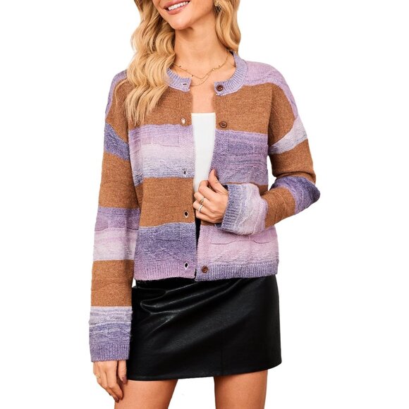 Women's Color Block Knit Cardigan Small Fall Sweater Casual Layering - Picture 1 of 8